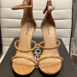 Brand New bebe Berdine Gold & Cork Strappy Heels